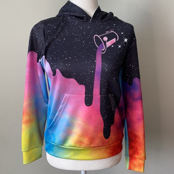 Tops - Space Galaxy Rainbow Print Paint Can Hoodie